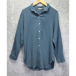 Soft Surroundings Hazy Blue Textured Gauze Tunic Top Size M Lagenlook Button Up